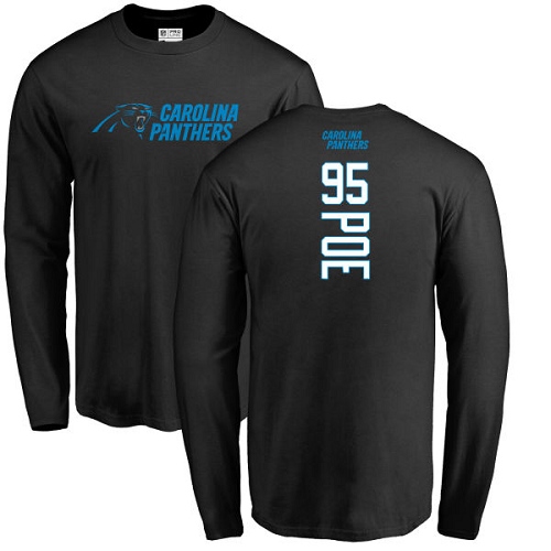 Carolina Panthers Men Black Dontari Poe Backer NFL Football #95 Long Sleeve T Shirt